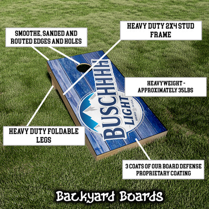Buschhhh Beer Label Blue Wood Printed Cornhole Set