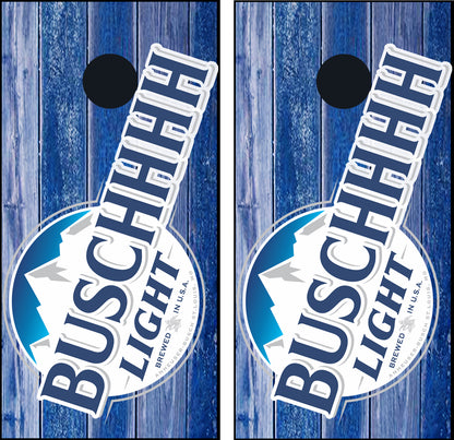 Buschhhh Beer Label Blue Wood Printed Cornhole Set