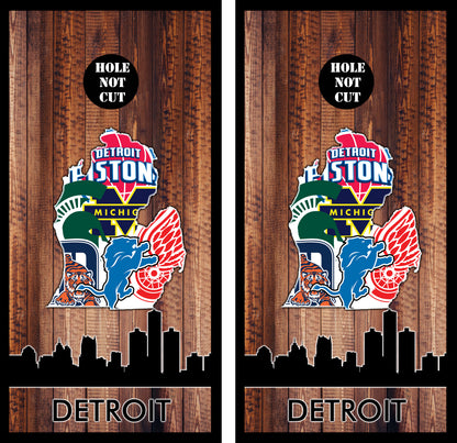 Detroit All Sports Teams Michigan Peninsula Cornhole Wraps/Skins