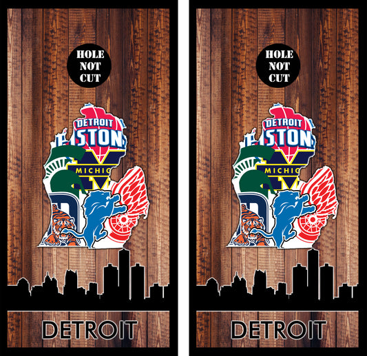 Detroit All Sports Teams Michigan Peninsula Cornhole Wraps/Skins