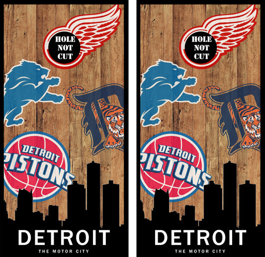 Detroit Wood Background All Sports Teams Wraps/Skins