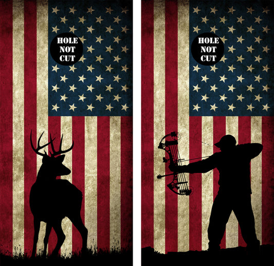 Deer and Bowhunter Silhouette Mixed Cornhole Wraps/Skins