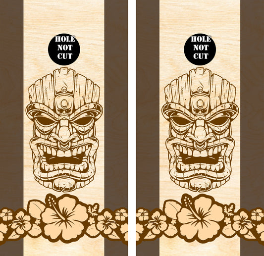 Tiki Face Flowers Cornhole Wraps/Skins