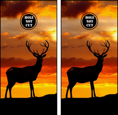 Buck Silhouette Sunset Cornhole Vinyl Wraps/Skins