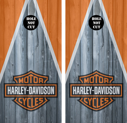 Harley Davidson Shuffleboard Theme Cornhole Vinyl Wraps — Motorcycle-Inspired Peel & Stick Skins