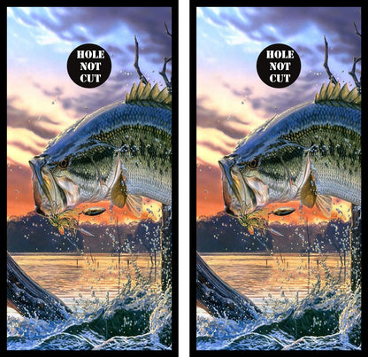 Largemouth Bass Jumping Sunset Cornhole Wraps/Skins