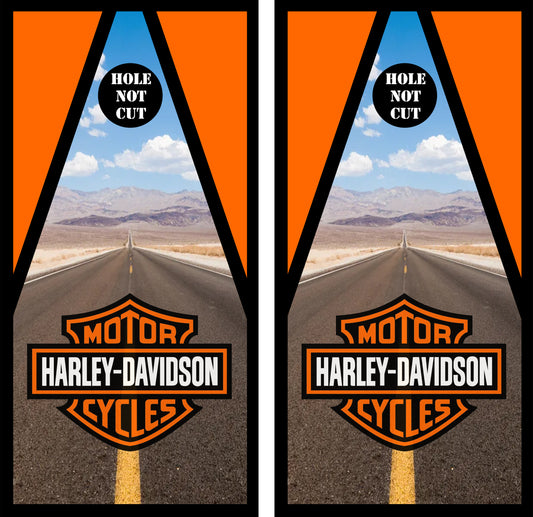 Harley Davidson Road View Cornhole Vinyl Wraps — Peel & Stick Motorcycle Style