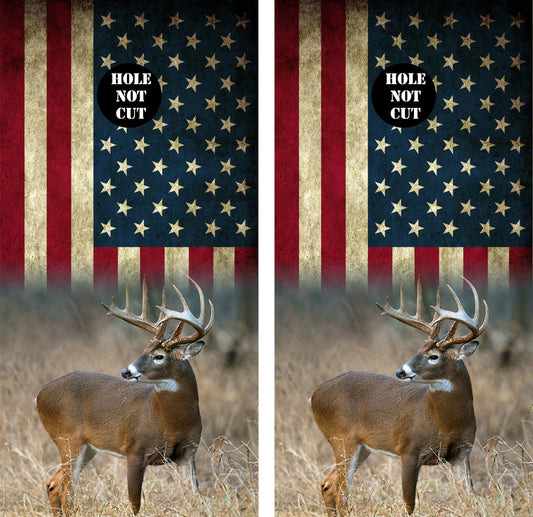 Buck Deer American Flag Cornhole Vinyl Wraps/Skins