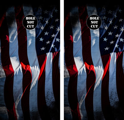Dark Wavey American Flag Cornhole Vinyl Wraps/Skins