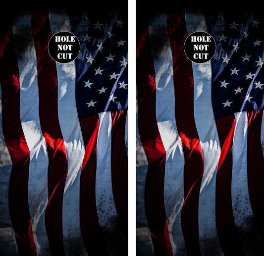 Dark Wavey American Flag Cornhole Vinyl Wraps/Skins