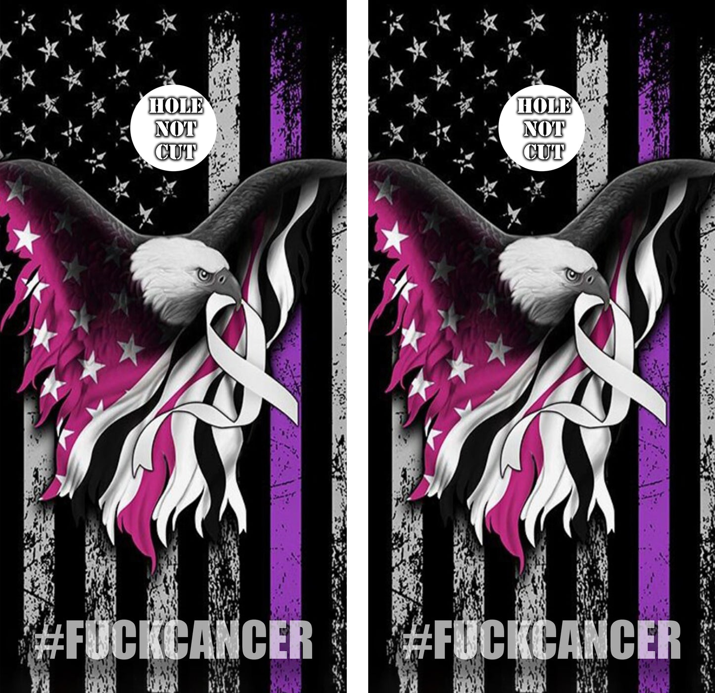 F*ck Cancer Eagle Cancer Ribbon American Flag Cornhole Wraps/Skins
