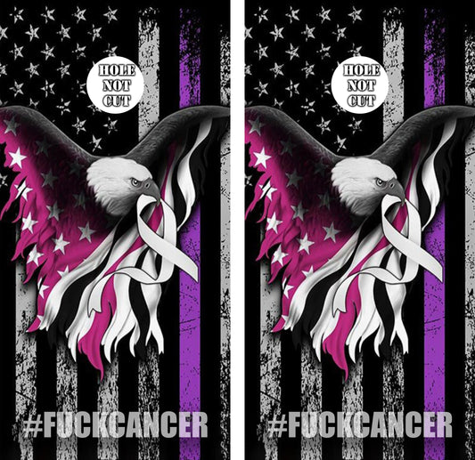 F*ck Cancer Eagle Cancer Ribbon American Flag Cornhole Wraps/Skins