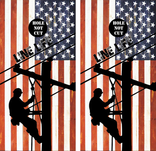 Line Life Line Worked American Flag Cornhole Wraps/Skins