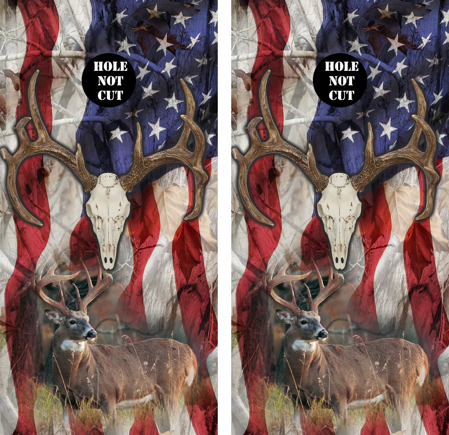 Deer Mount and American Flag Cornhole Vinyl Wraps/Skins