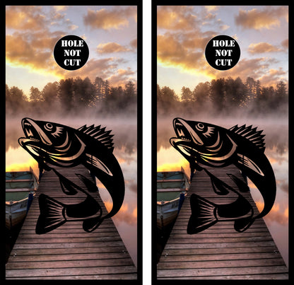 Walleye Sunset Silhouette Cornhole Vinyl Wraps/Skins