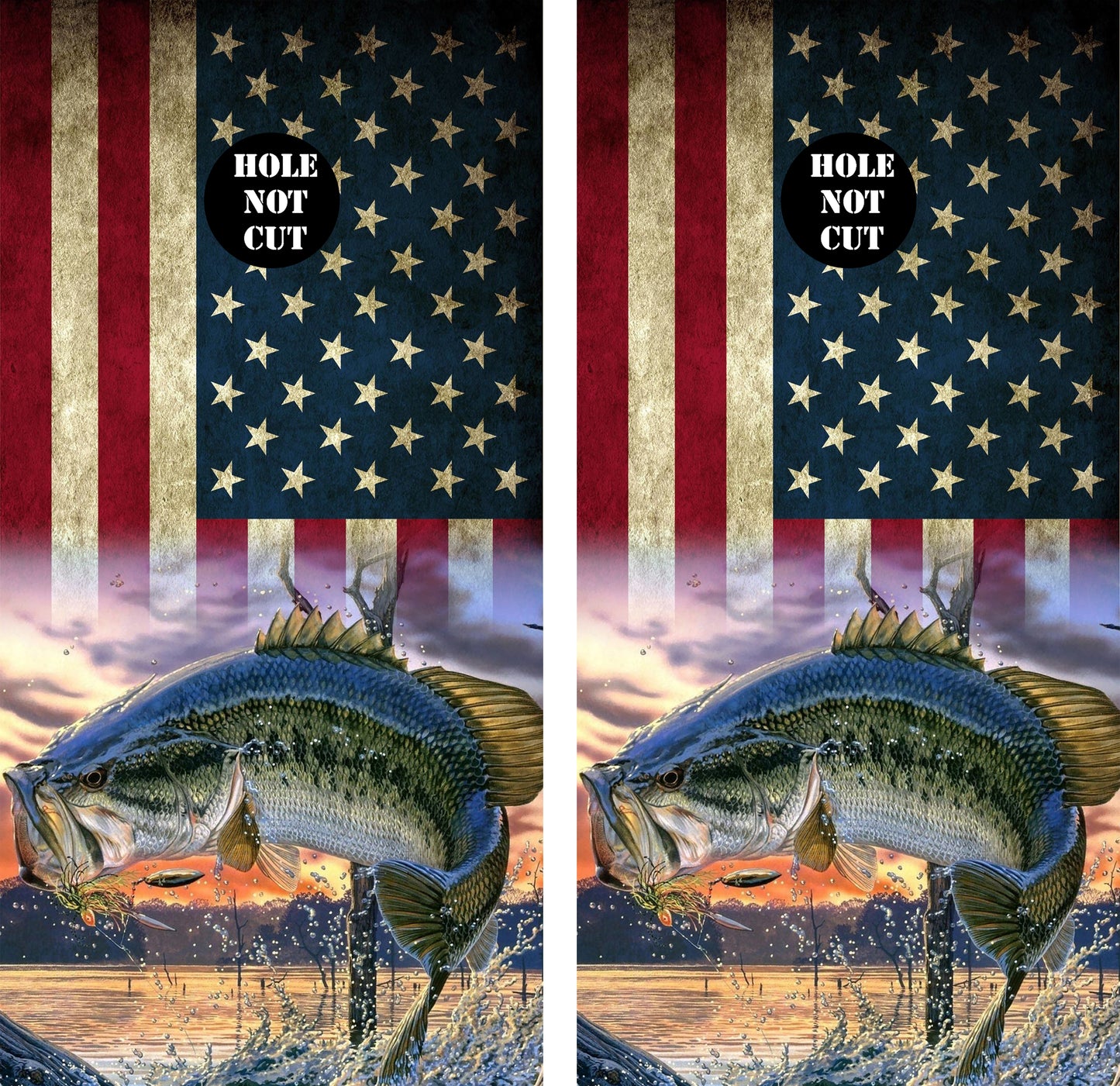 Bass on American Flag Cornhole Vinyl Wraps/Skins