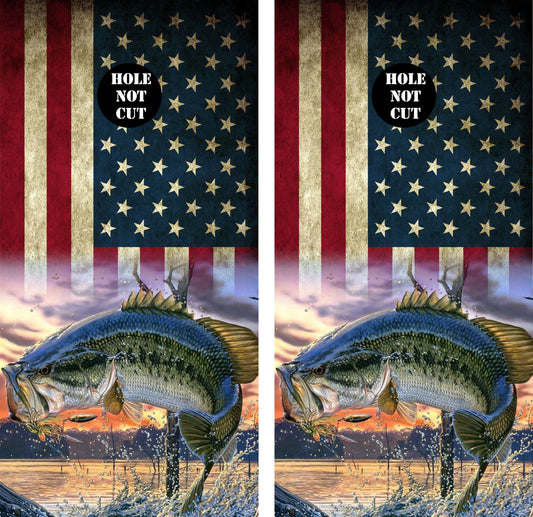 Bass on American Flag Cornhole Vinyl Wraps/Skins