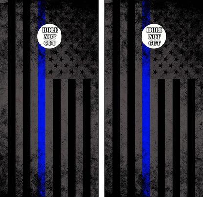 Black/Grey Faded Thin Blue Line Cornhole Wraps/Skins