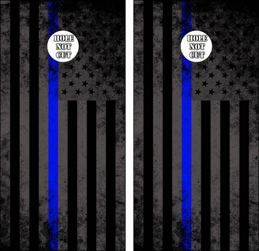 Black/Grey Faded Thin Blue Line Cornhole Wraps/Skins