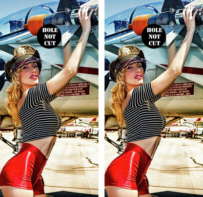 Retro Pinup Model Airplane Cornhole Wraps/Skins